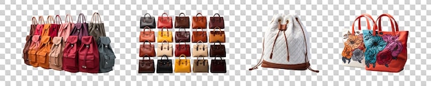 PSD set collection of cotton fashion bags isolated on transparent background