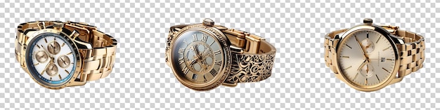 Set collection of Gold Watch isolated on transparent background