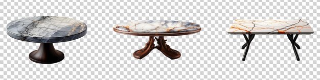 Set collection of Marble Dining Table isolated on transparent background