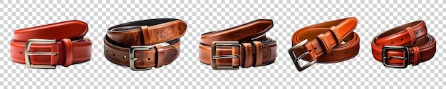 PSD set collection of mens rexine belt isolated on transparent background