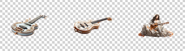 Set collection of Saraswati Veena isolated on transparent background