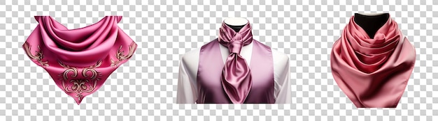 PSD set collection of satin cravat isolated on transparent background