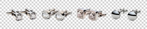 Set collection of Silver Cufflinks isolated on transparent background