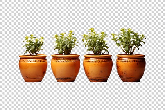 PSD set collection of terracotta pots isolated on transparent background