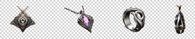 PSD set collection of titanium pendant isolated on transparent background