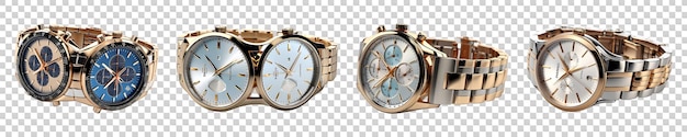 PSD set collection of two tone watches isolated on transparent background