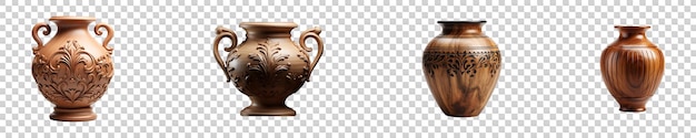 PSD set collection of wooden urn isolated on transparent background