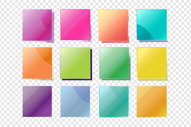 PSD set of color square sticker isolated on transparent background