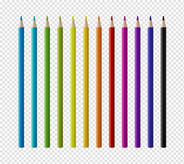 Set of color wooden pencil collection on white background