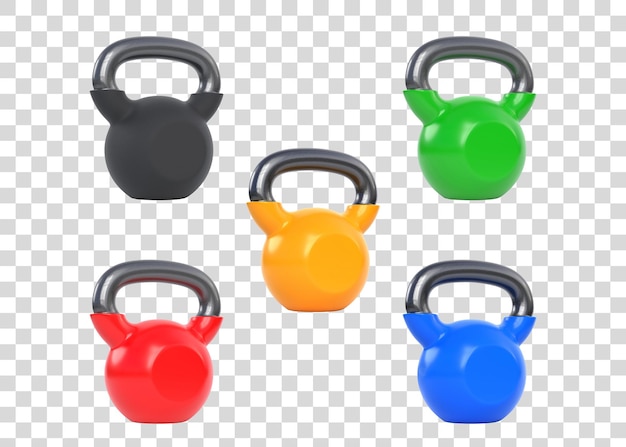 Set of colored dumbbells isolated on a white background Front view Gym and fitness workouts concept