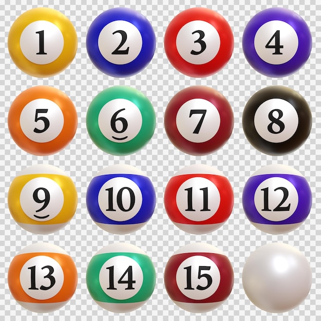 Set of colorful billiard balls high quality 3D render