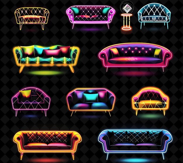 PSD a set of colorful couches with the words quot retro quot on the bottom