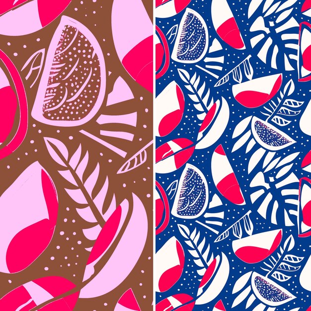 a set of colorful designs with leaves and flowers