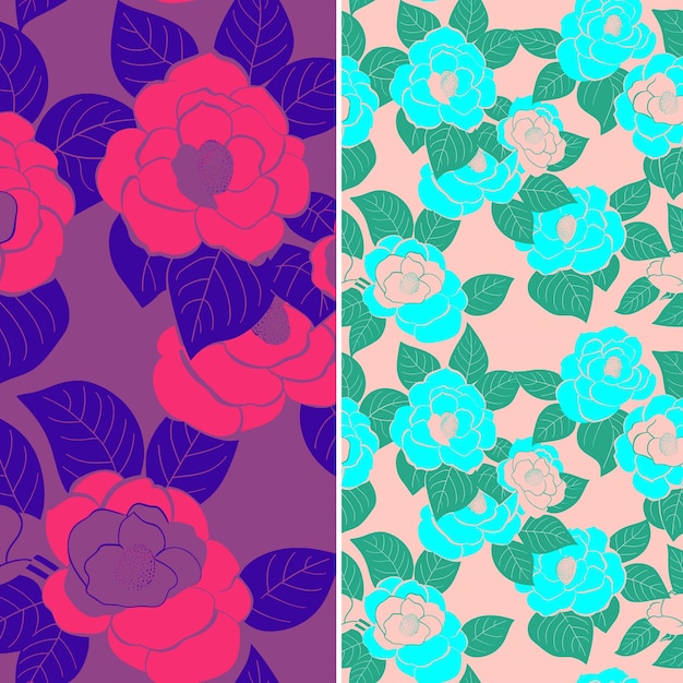 PSD a set of colorful floral patterns with different colors and a pink background