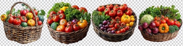 set colorful organic vegetables in a basket is shown on a transparent background