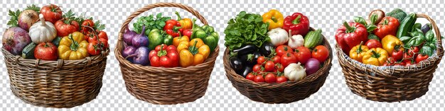 set colorful organic vegetables in a basket is shown on a transparent background