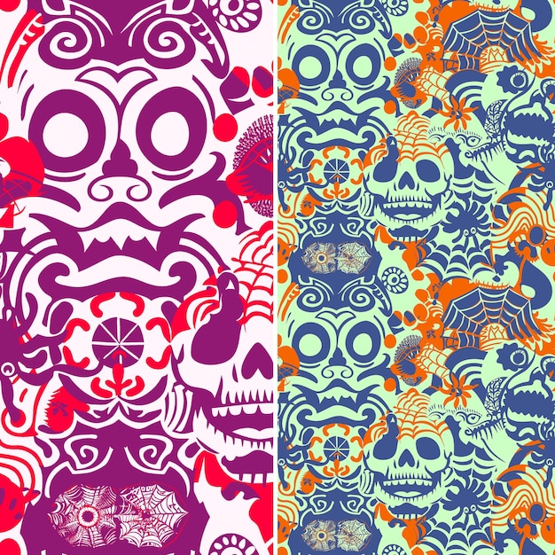 PSD a set of colorful patterns including skulls flowers and other patterns