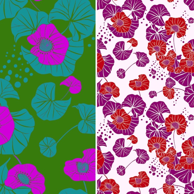 a set of colorful patterns with butterflies and flowers