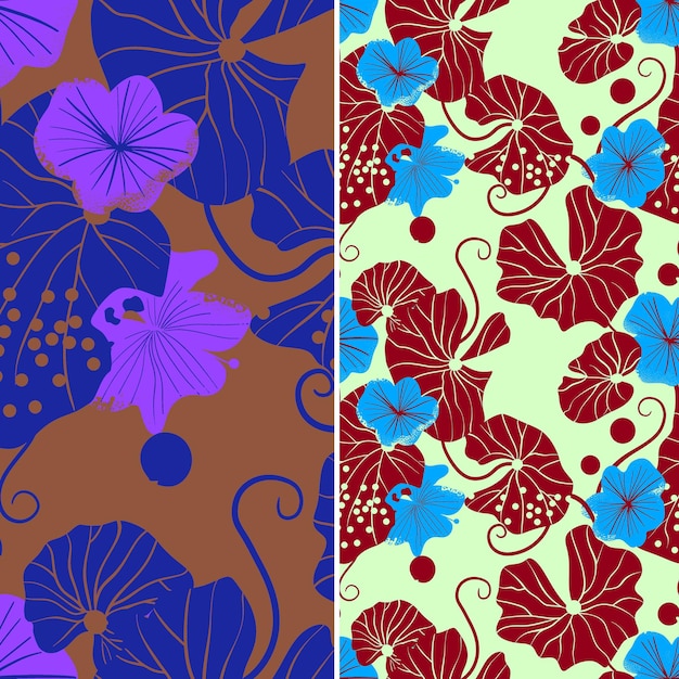 a set of colorful patterns with flowers and leaves