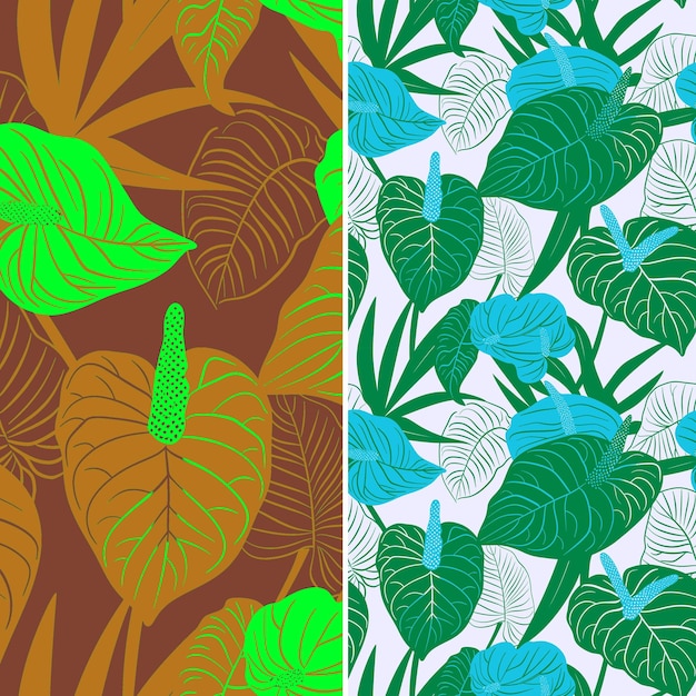 a set of colorful posters with leaves and flowers