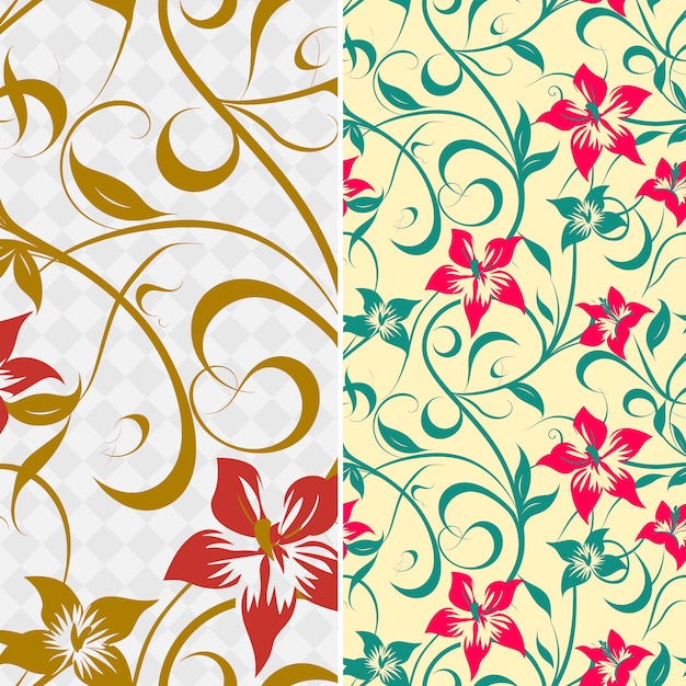 PSD a set of colorful seamless patterns with different flowers and leaves