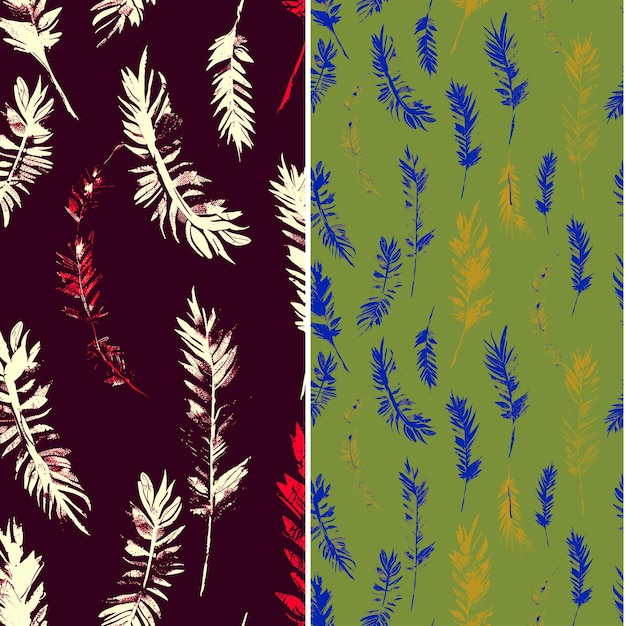 a set of colorful seamless patterns with leaves and branches