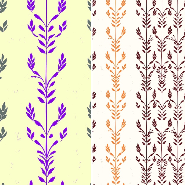 a set of colorful seamless patterns with leaves and branches