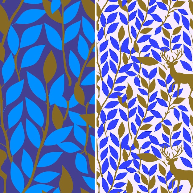 a set of colorful seamless patterns with leaves and flowers