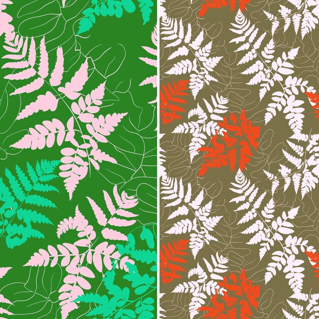 a set of colorful seamless patterns with leaves and leaves