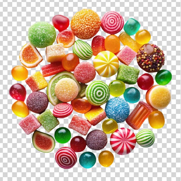 PSD set of colorful tasty candies gummy sugar candy isolated on transparent background