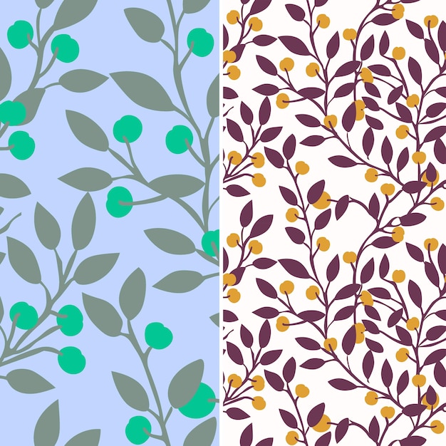 a set of colorful wallpapers with leaves and fruits