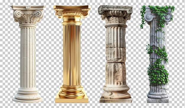 PSD set of columns pillars isolated on transparent background