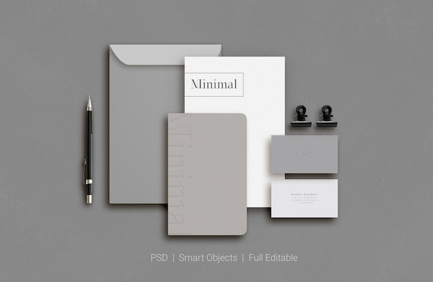 Set of corporate stationery branding mockup top view