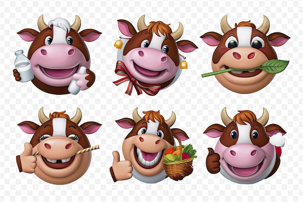 PSD a set of cow faces with different characters