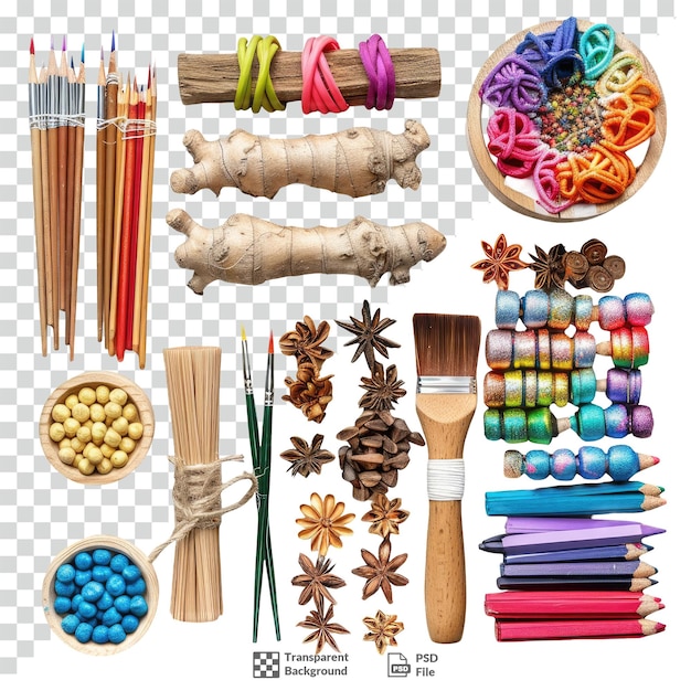 PSD a set of craft supplies transparent background