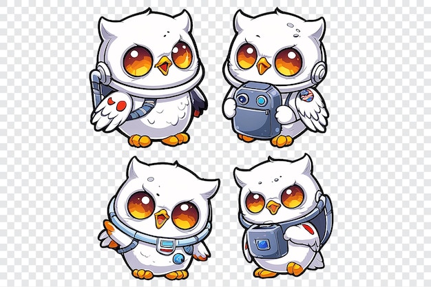 PSD a set of cute cartoon owls with different expressions