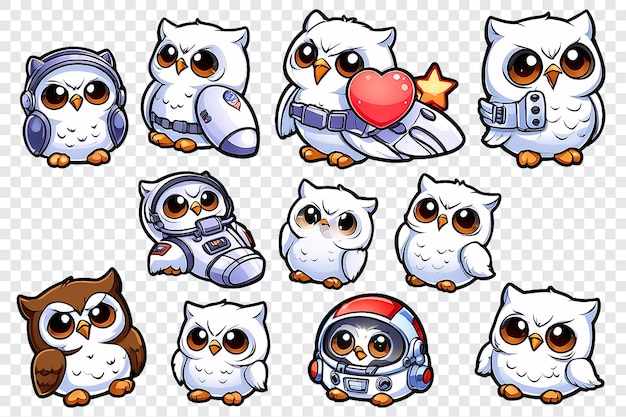 PSD a set of cute cartoon owls with different expressions