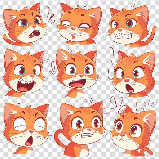 PSD set of cute cat emoji stickers collage on transparent background