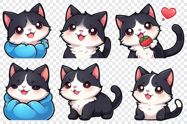 PSD a set of cute cat faces with one of them holding a heart