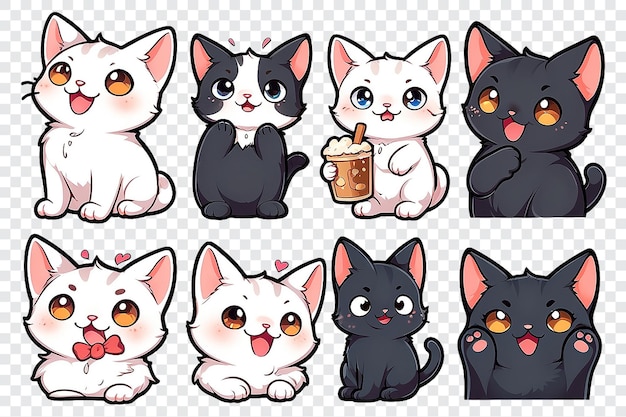 PSD a set of cute cat faces with one of them holding a heart