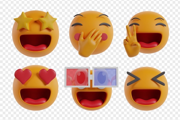 PSD set of cute and unique 3d render emoji icons