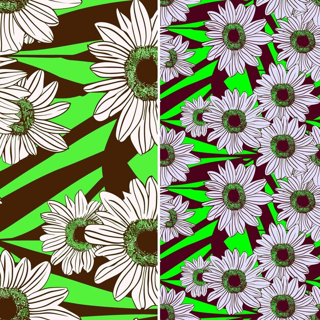 PSD a set of daisies and green background with a green background