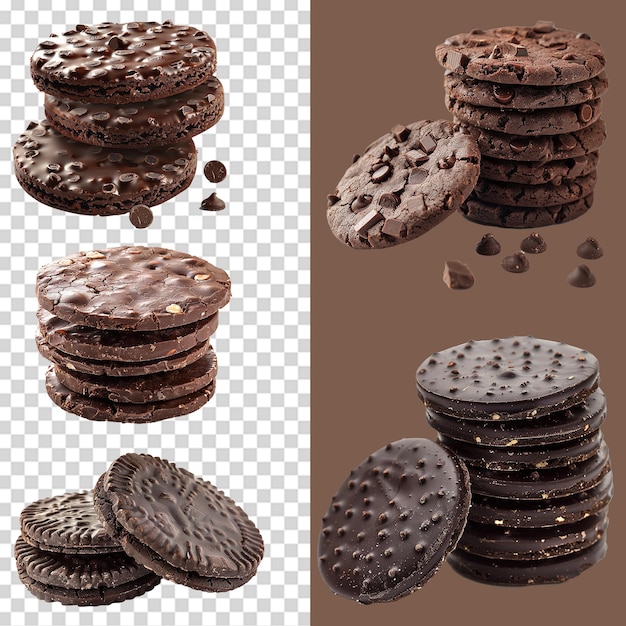 PSD a set of dark chocolate cookies biscuits isolated on transparent background