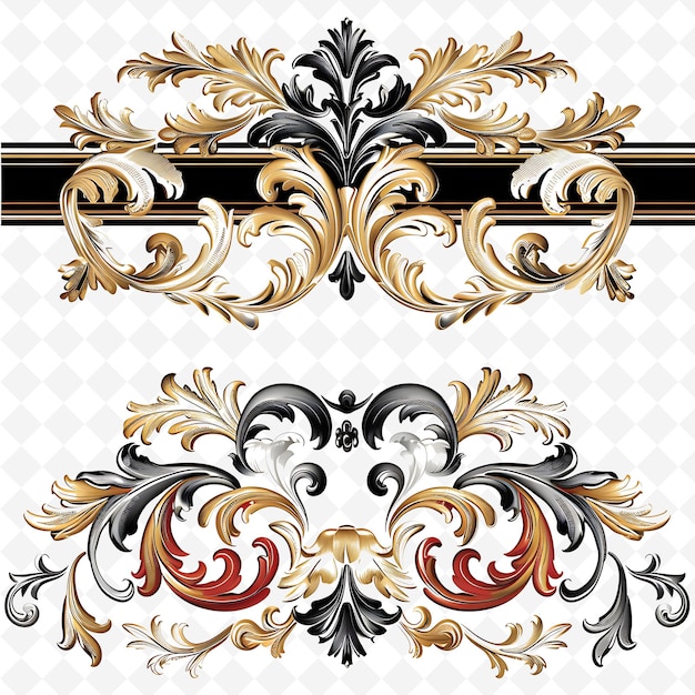 a set of designs with a black and gold border