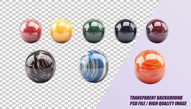 PSD set of different balls isolated on transparent background psd file