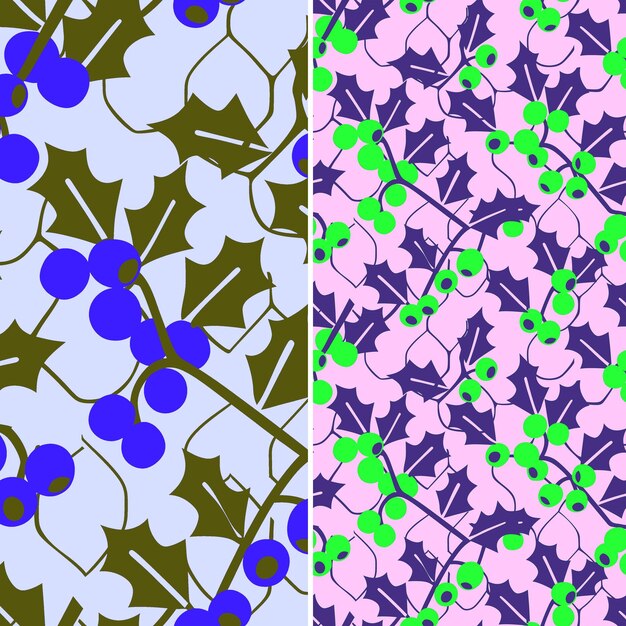 a set of different colored images with purple and green leaves