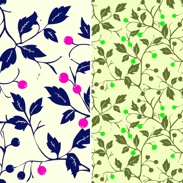 a set of different designs with green leaves and pink flowers