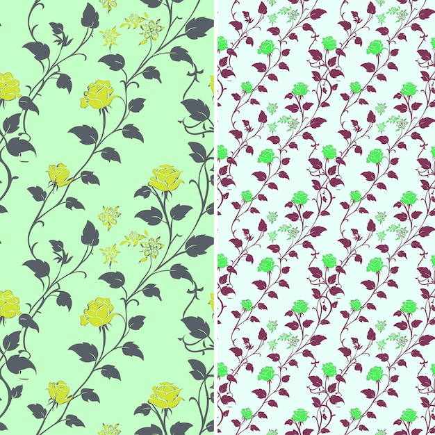 set of different flowers and leaves on a green background