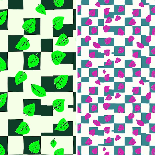 a set of different patterns of green and purple flowers