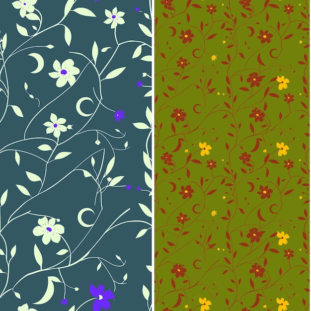 a set of different patterns including flowers and leaves